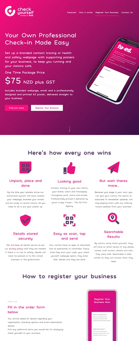 Check Yourself contact-tracing website